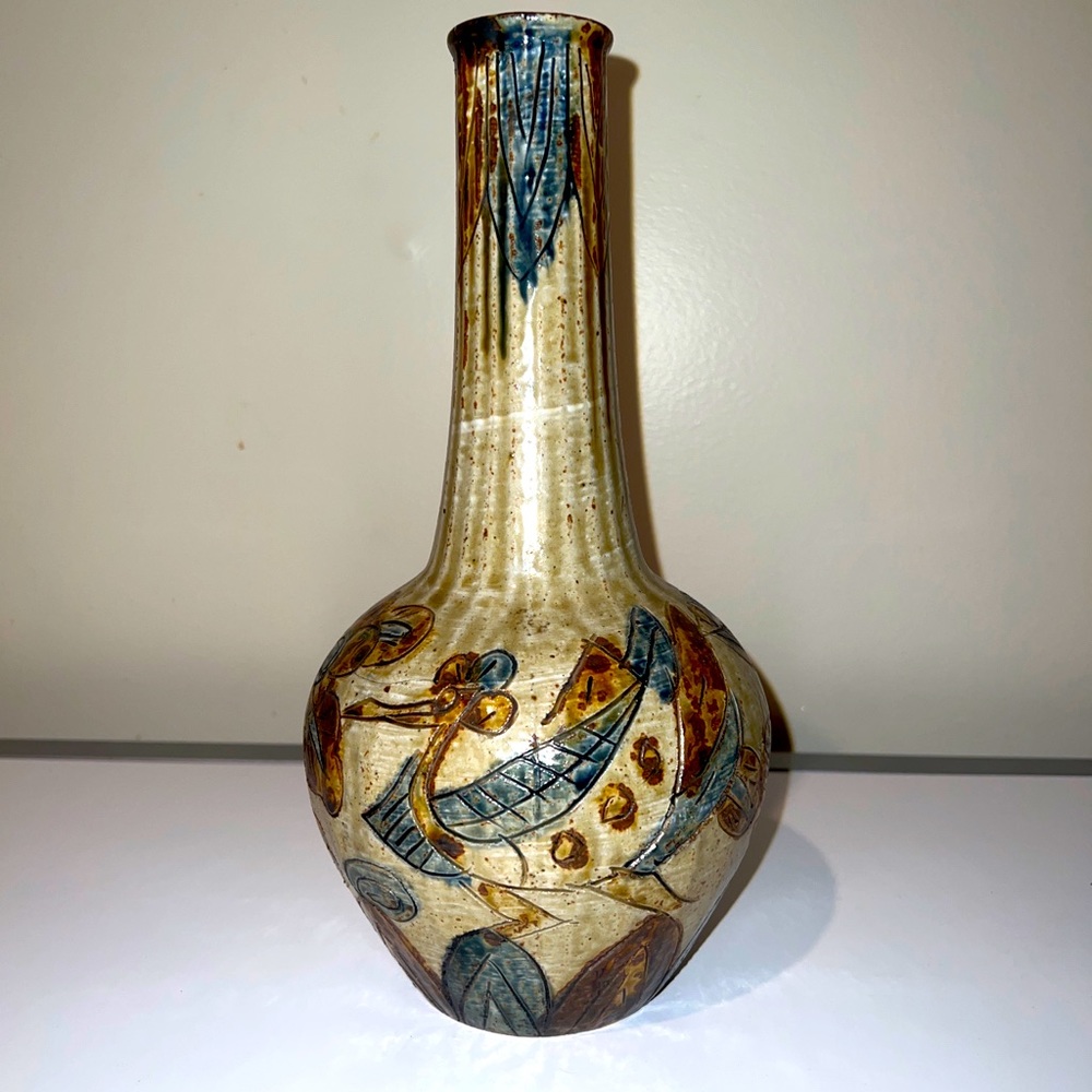 Vintage ОМС Otagiri Japan Stoneware Vase Bird Themed - Picture 3 of 13